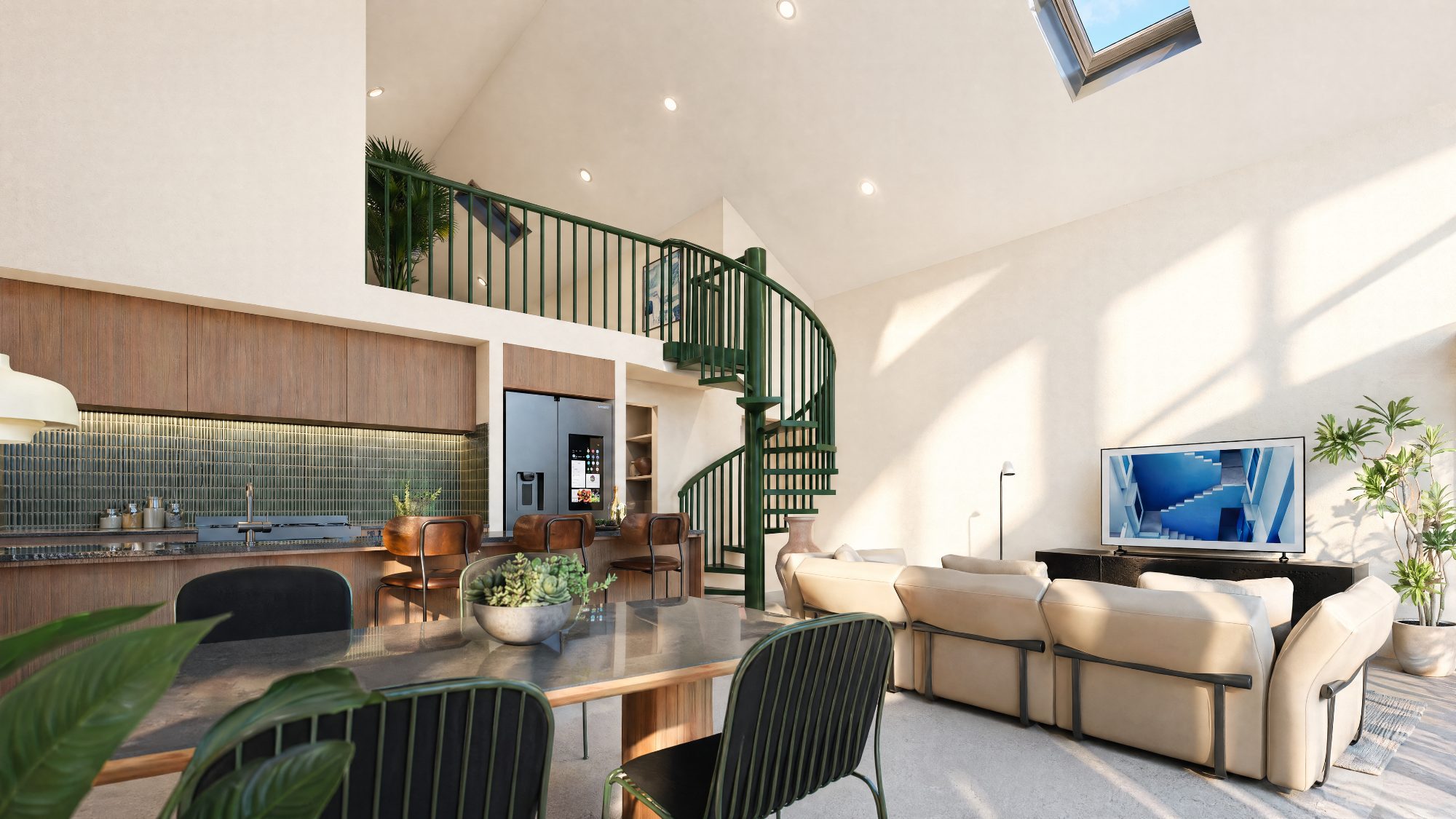 46 Hamilton — interior architectural rendering — mezzanine, dining, Australia
