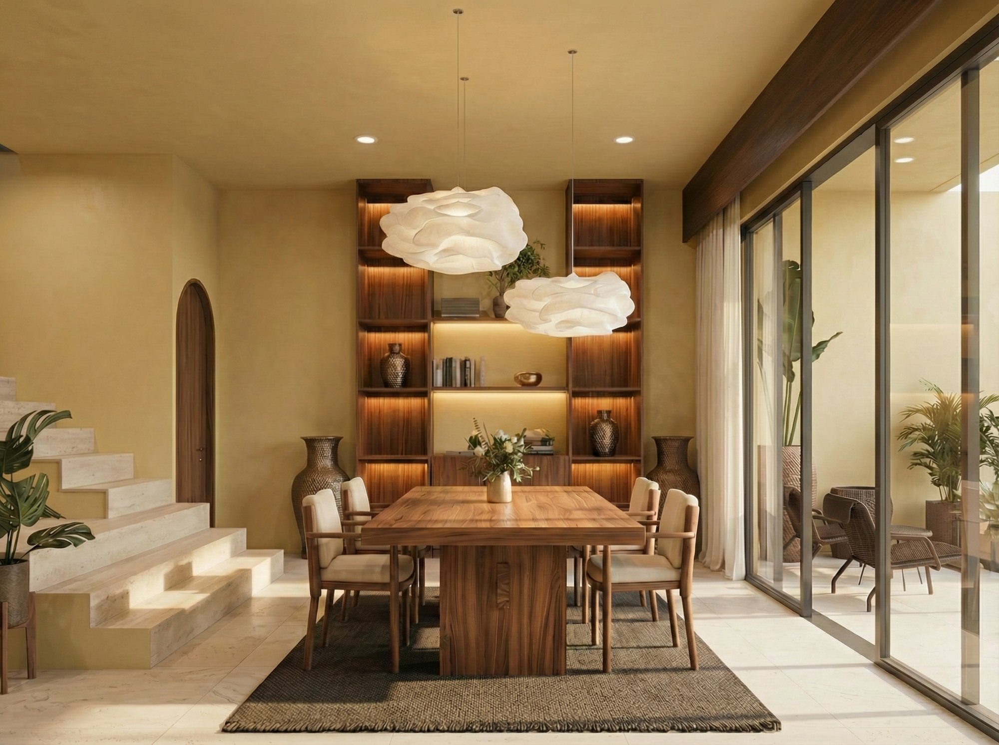Prestige Property Bali — dining with sculptural pendants